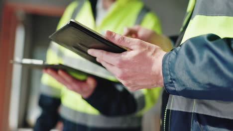 construction workers reviewing project documents