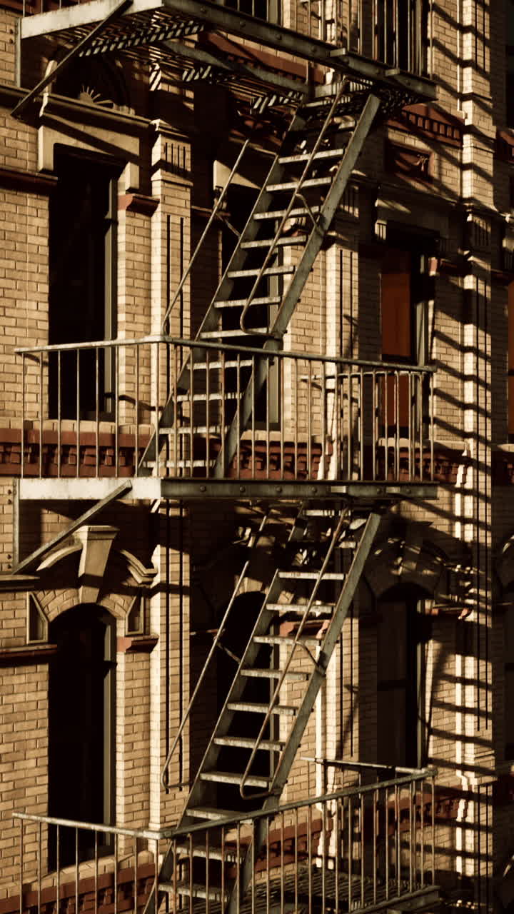 뉴욕 시 에 있는 벽돌 건물 에 있는 녹말 한 소방 계단