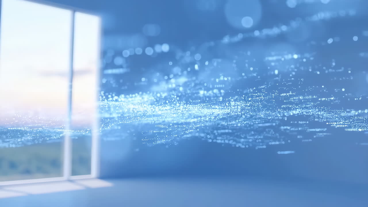 Abstract Digital Data Stream in a Modern Room with a Window