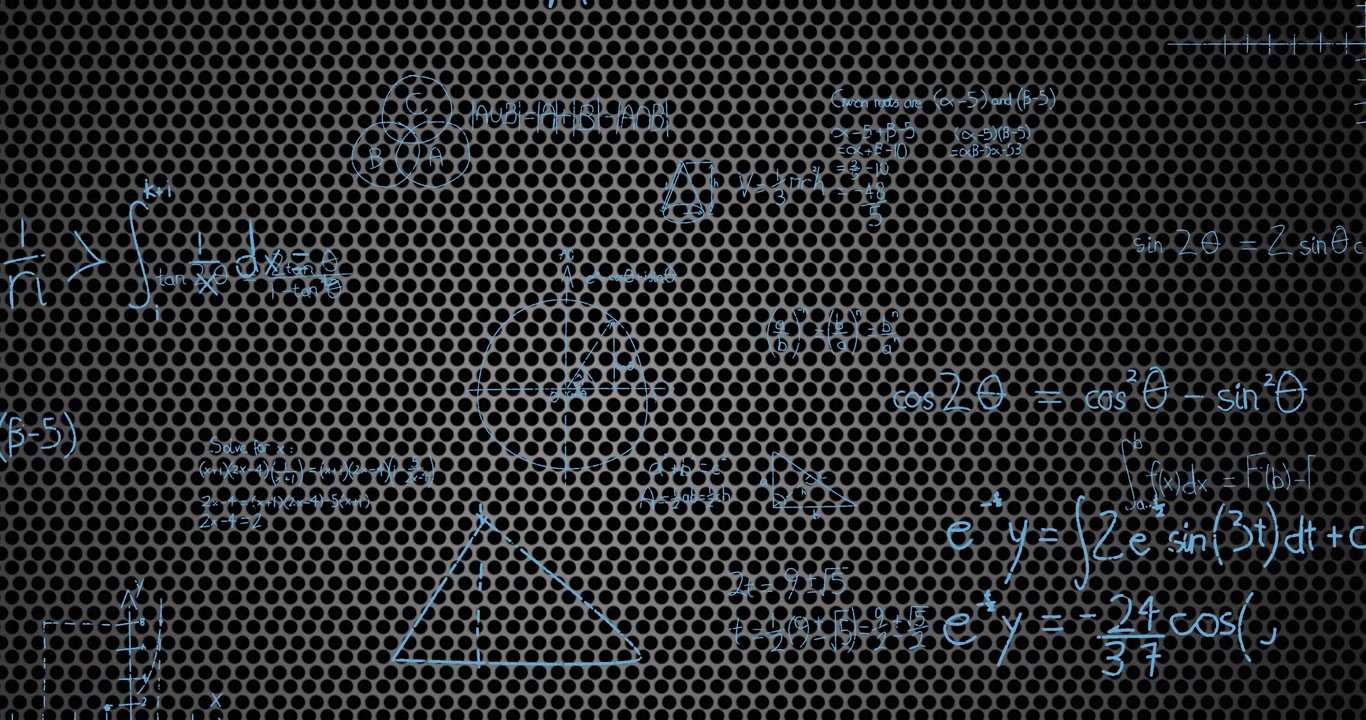 Animation of mathematical equations on black background