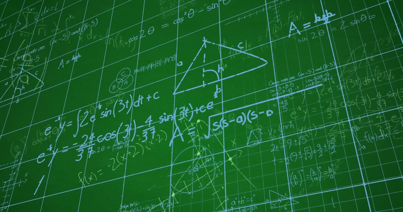 Animation of mathematical data processing over green background