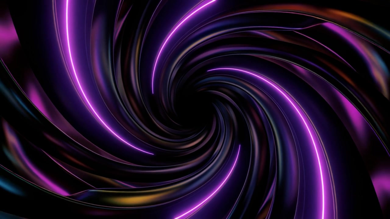 Tunnel a spirale astratto ipnotico con luci al neon viola luminose