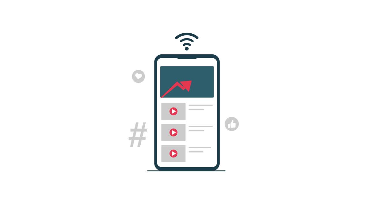 Animated Smartphone Displaying Video Content and Growth Trend