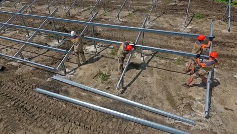 construction site from air. aerial drone view of construction site with workers