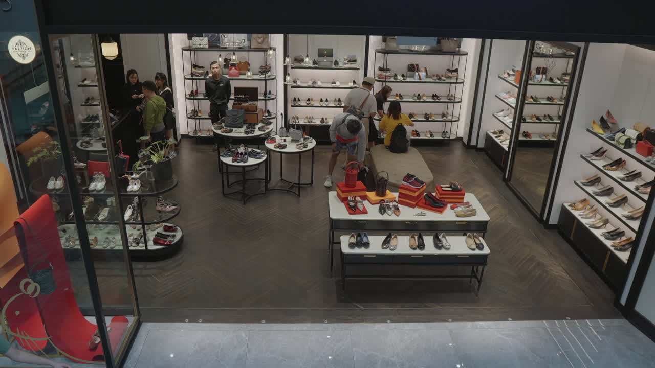 Shoe Store Interior View with Customers
