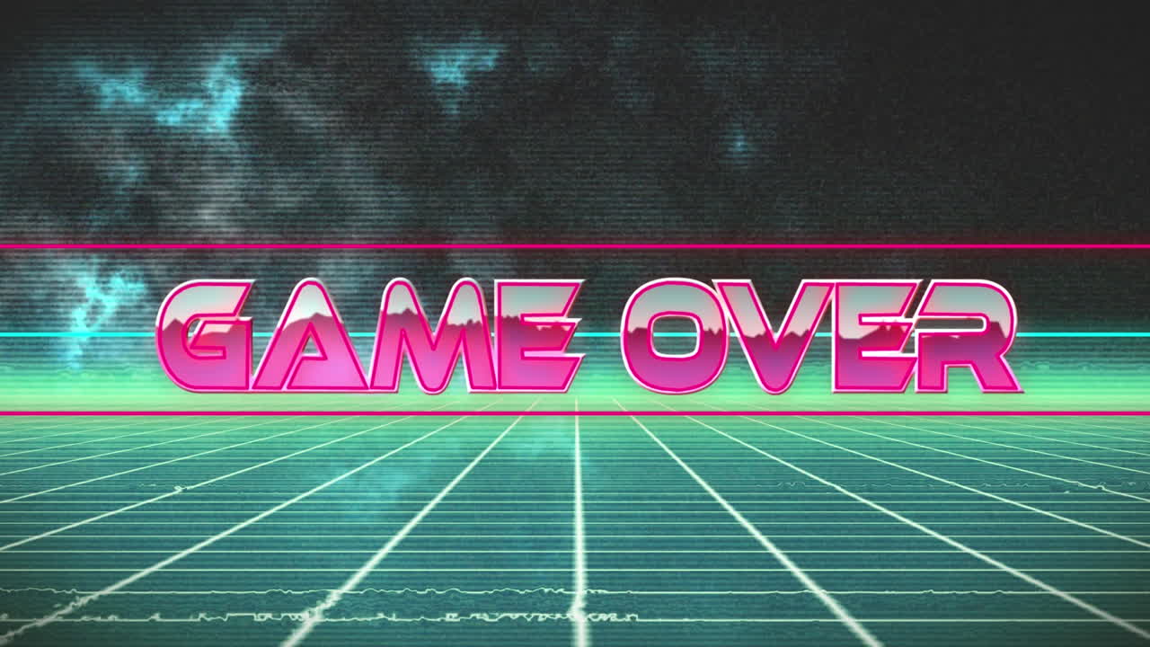 animación del juego sobre banner de texto sobre red de cuadrícula verde contra fondo negro