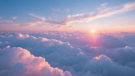 ethereal sunrise or sunset above the clouds