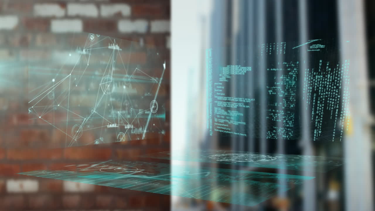 Animation of data processing over cityscape