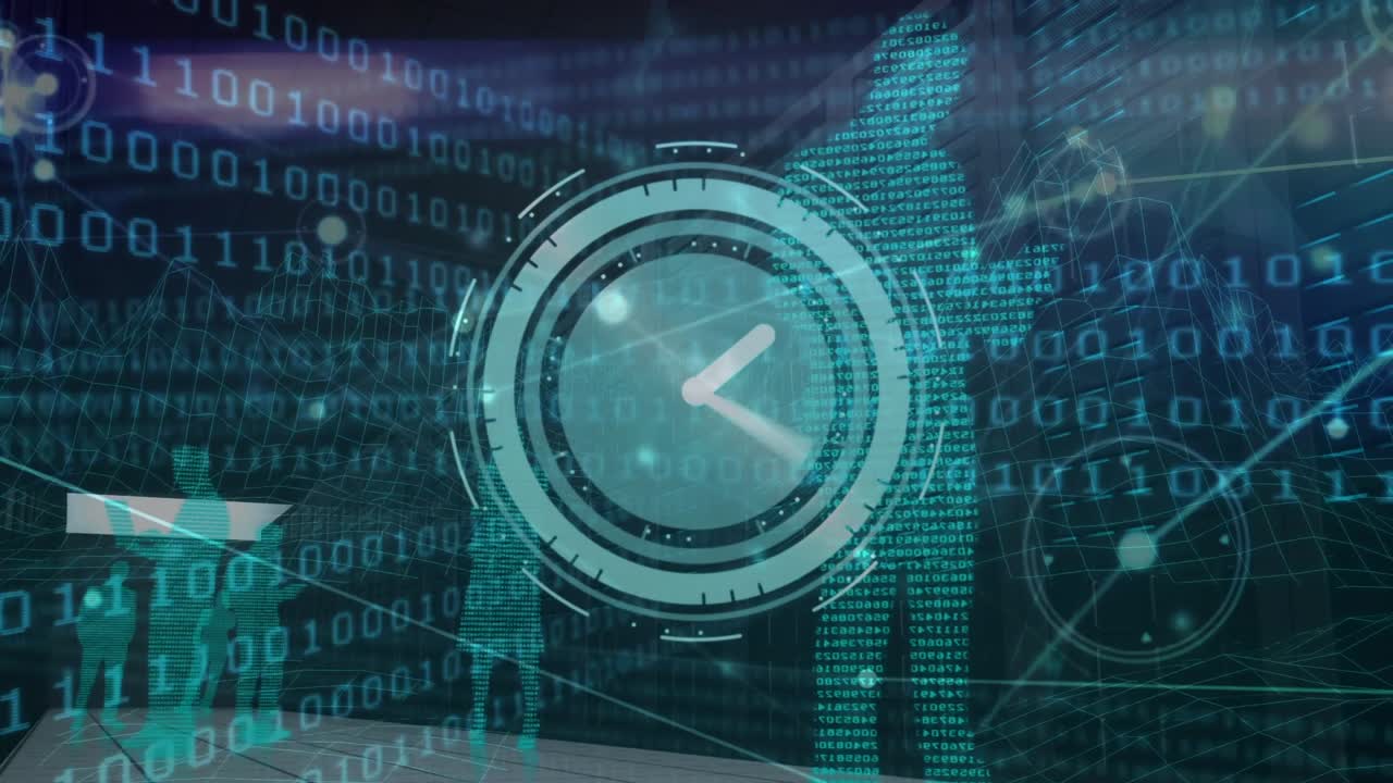 Animation of clock moving fast with networks over binary coding