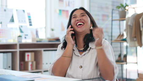 Phone-call,-excited-and-business-woman-talking