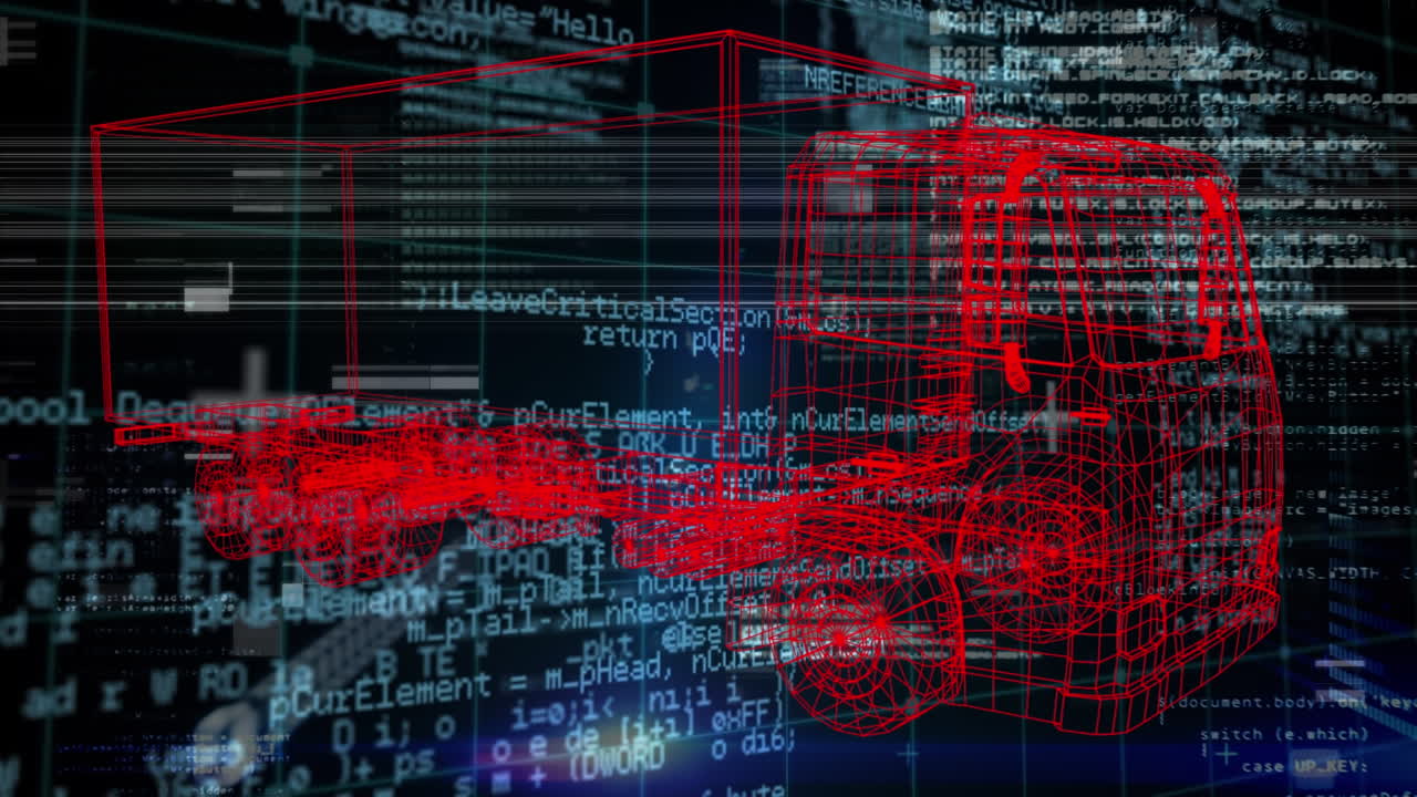 animación del proyecto de camión sobre el procesamiento de datos en espacio negro