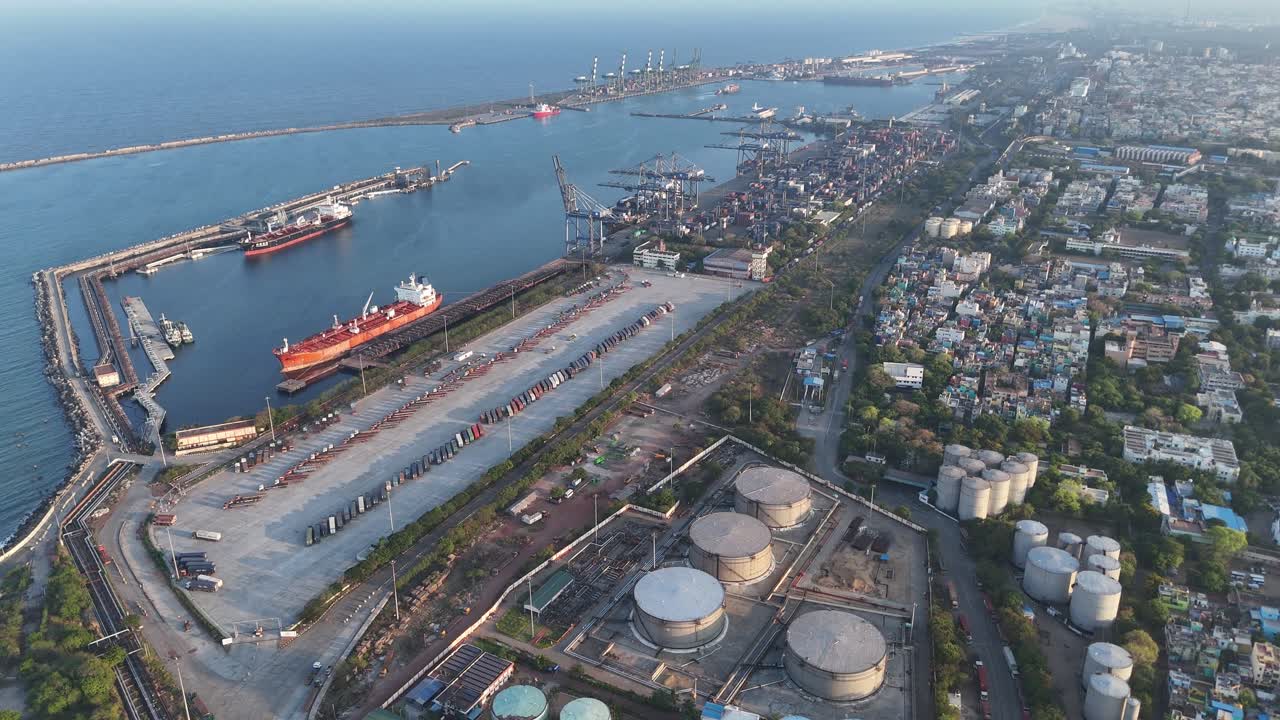 Overhead view of fishermen boats near the Kasimedu harbor