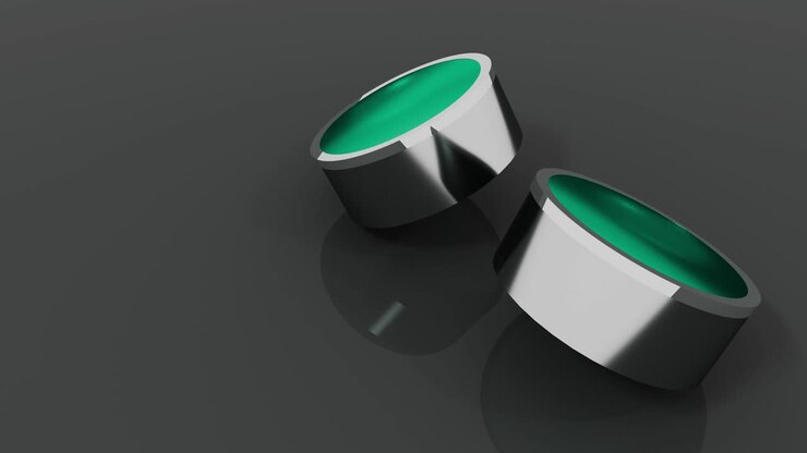 Abstract set of 3d cylinder with glass reflection surface rotating on dark background. 4k animation looping render footage.