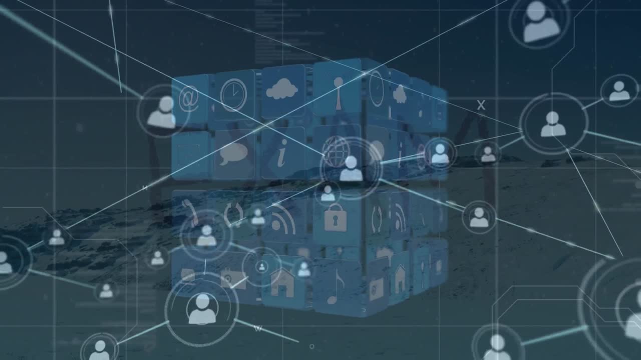 아이콘의 애니메이션과 풍경에 대한 연결 네트워크