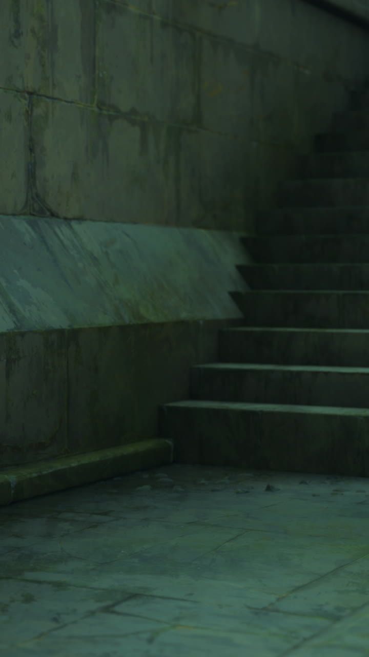 오래된 건물의 어두운 돌 계단