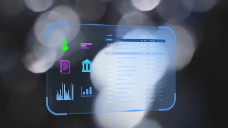 processing financial data animation over blurred lights background