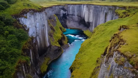 icelandic canyon waterfall and river landscape