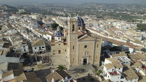 Iconic-Nuestra-Señora-del-Consuelo-blue-mosaic-dome-church,-Altea