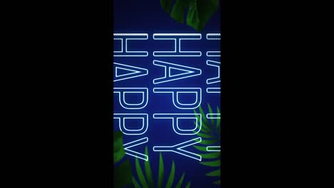 Animation-of-happy-new-year-neon-text-over-leaves