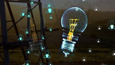 animation of light bulb and data processing with connections