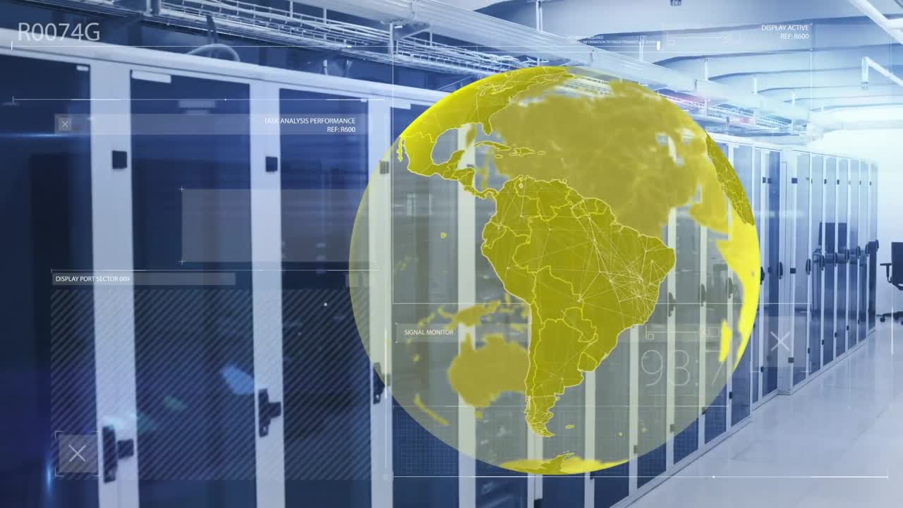 animación del globo y la red de conexiones sobre el almacén