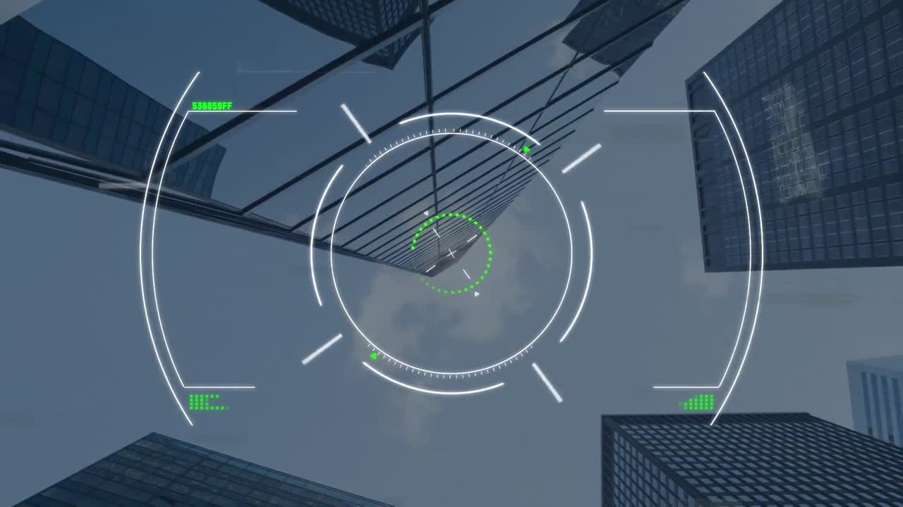 Animation of view through a camera with buildings in background