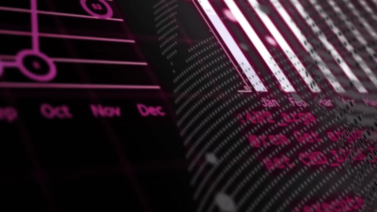 animation von monatsnamen mit grafik über dem globus und computersprache auf schwarzem hintergrund