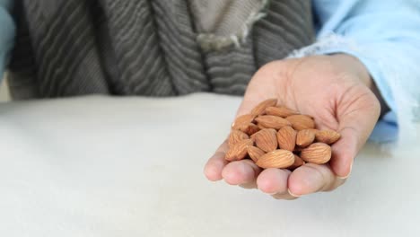 Women-hand-pick-almond-nut-,