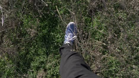 POV-video-of-a-man-walking-through-grass-and-bushes-in-Spain