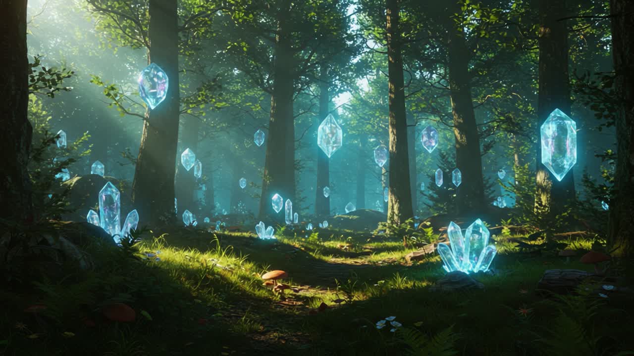 A Mystical Forest Filled with Glowing Crystals: Discover Enchanted Lights and Nature's Beauty in a Magical Woodland Setting