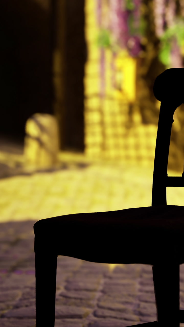 Empty chair in a quiet street during the evening light in a small town