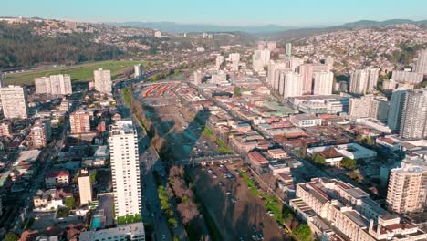 Aerial-view-of-the-Marga-Marga-estuary-in-ViÃ±a-del-Mar,-tourist-center-of-the-city,-Chile