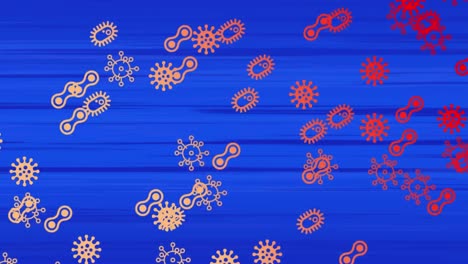 Animation-Von-Coronavirus-Covid-19-Zellen,-Die-Sich-über-Einen-Leuchtend-Blauen-Hintergrund-Ausbreiten.