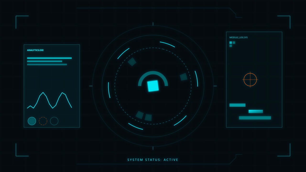 Futuristic Digital HUD Interface Initializing and Displaying System Status