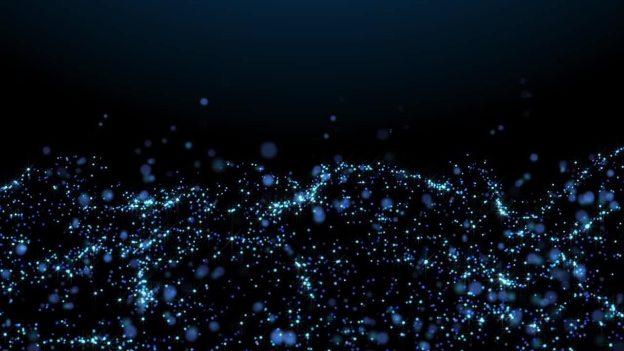 A looped motion background of blue Glittering Particle Wave. 4K. For Wallpapers, greetings, screensavers. Blue color, bokeh effect.