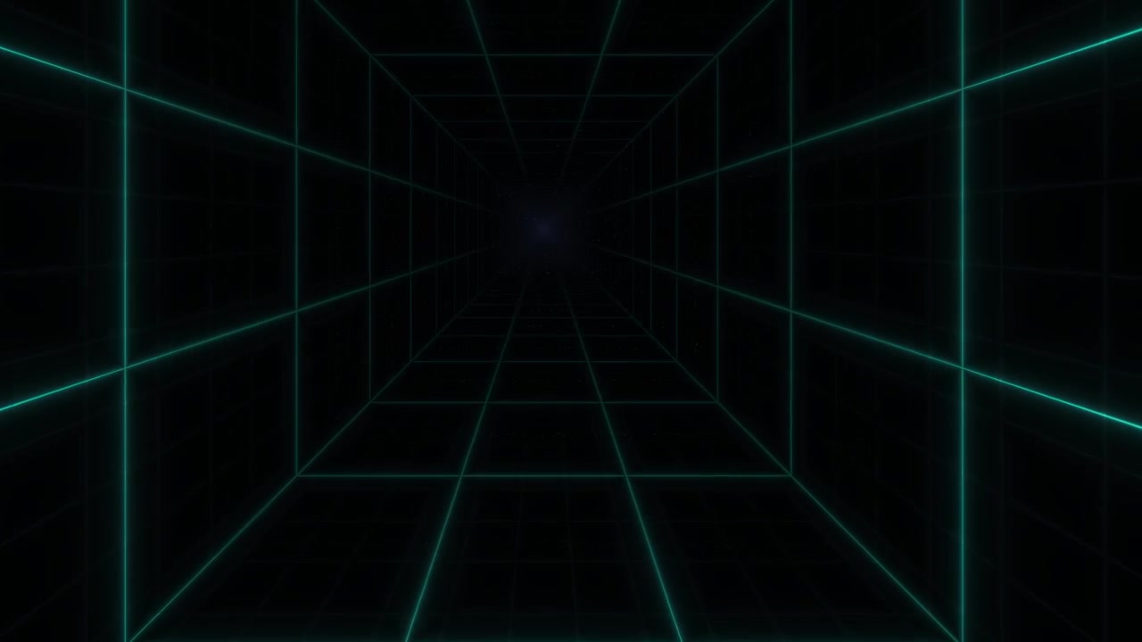 Abstract Digital Tunnel with Glowing Neon Grid Lines