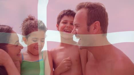 disfrutando del tiempo juntos, familia con animación de bandera danesa sobre ellos