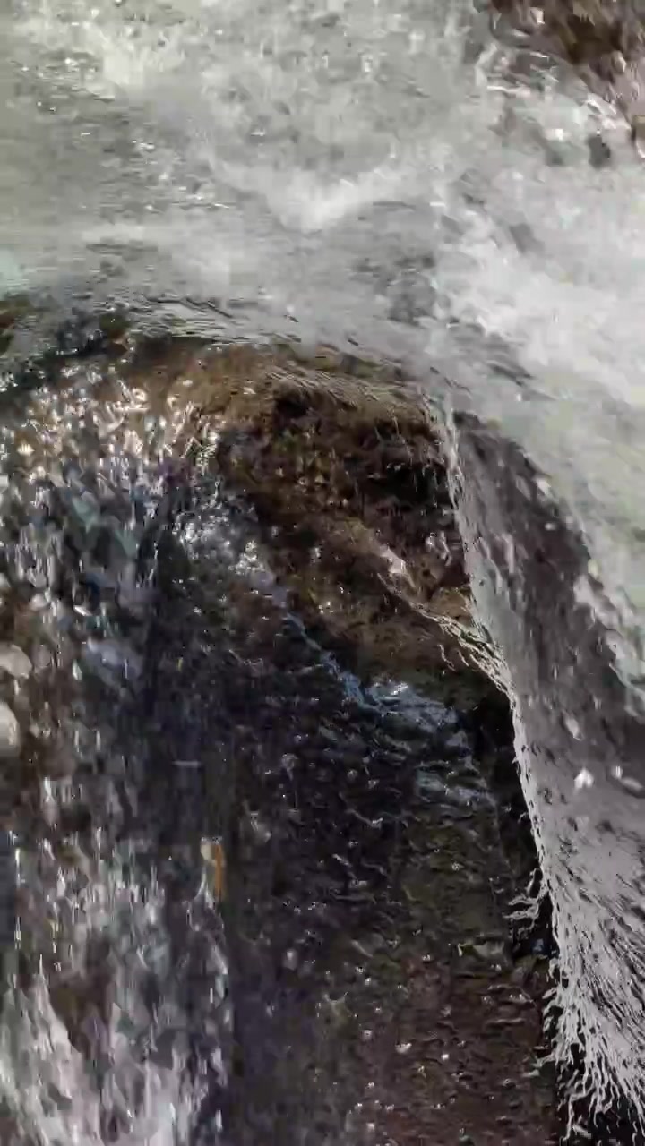 Acqua limpida che scorre su rocce scure in un ruscello di montagna