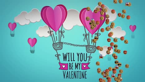 Animation-of-media-icons-and-will-you-be-my-valentine-text-on-blue-background