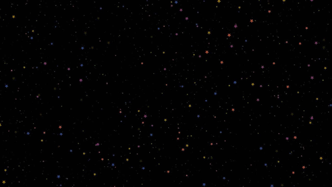 Colorful Animated Stars Floating on Black Background