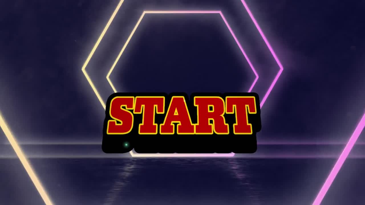 Animation of start text over geometrical moving shapes