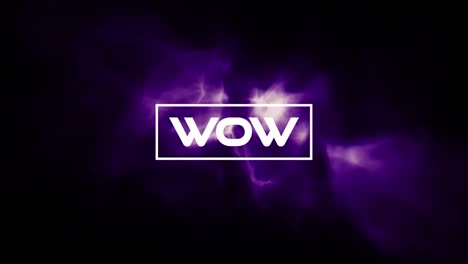Animation-of-glitch-effect-over-wow-text-banner-against-purple-digital-wave-on-black-background