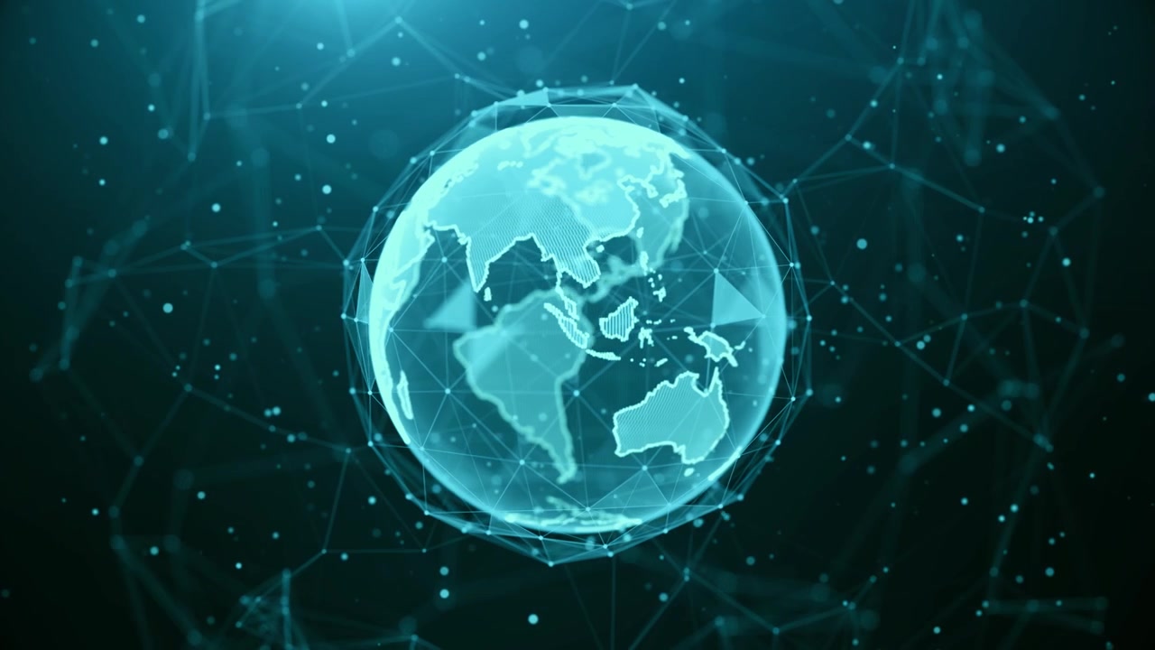 Global communication concept the earth rotating with node and line connection binary code futuristic