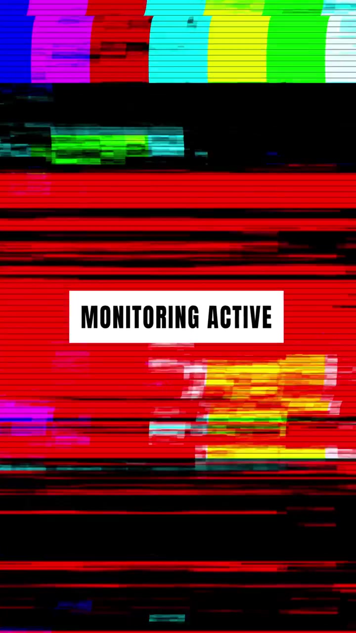 Digital Glitch Effect with Monitoring Active Text Overlay
