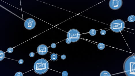 animación de la red de conexiones con iconos en fondo negro