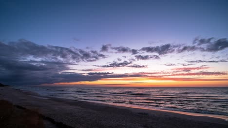 time lapse of colorful cloudy sky over sea after sunset. baltic sea, poland.