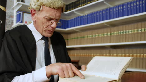 close up of a judge or barrister reading a law book in the judge's chambers library