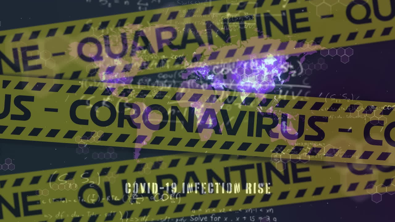 노란색 경찰 테이프와 세계 지도에 대한 수학적 방정식