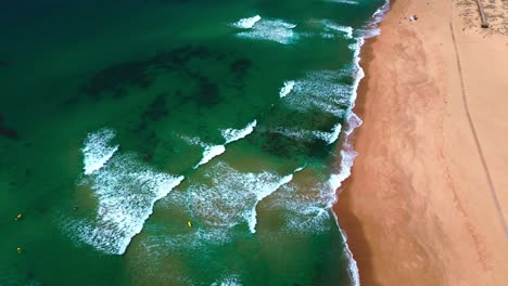 aerial-view-of-tropical-beach,-blue-waves,-4k