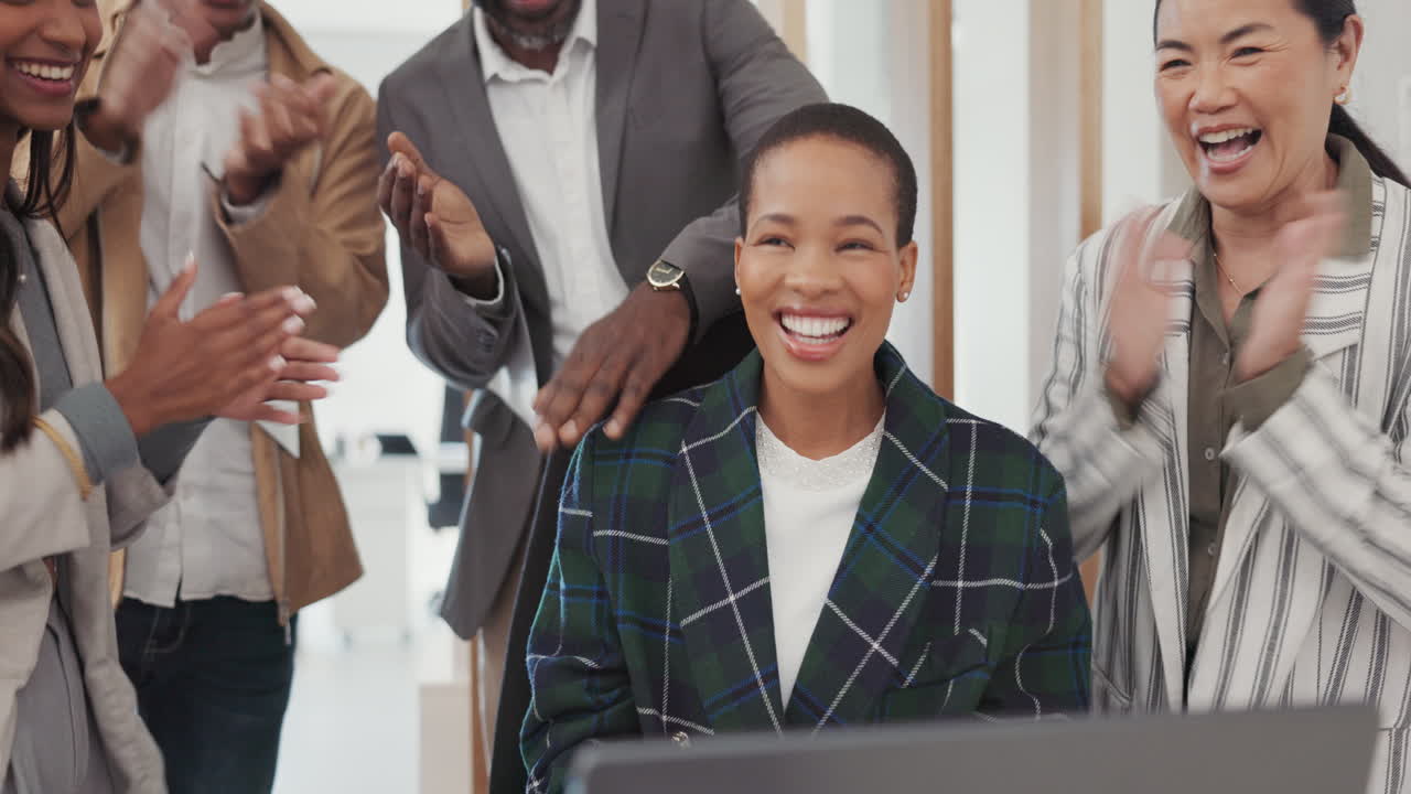 Happy black woman, congratulations